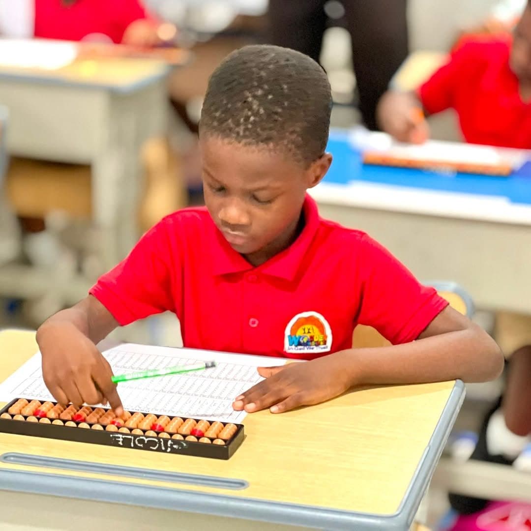Learner practising abacus