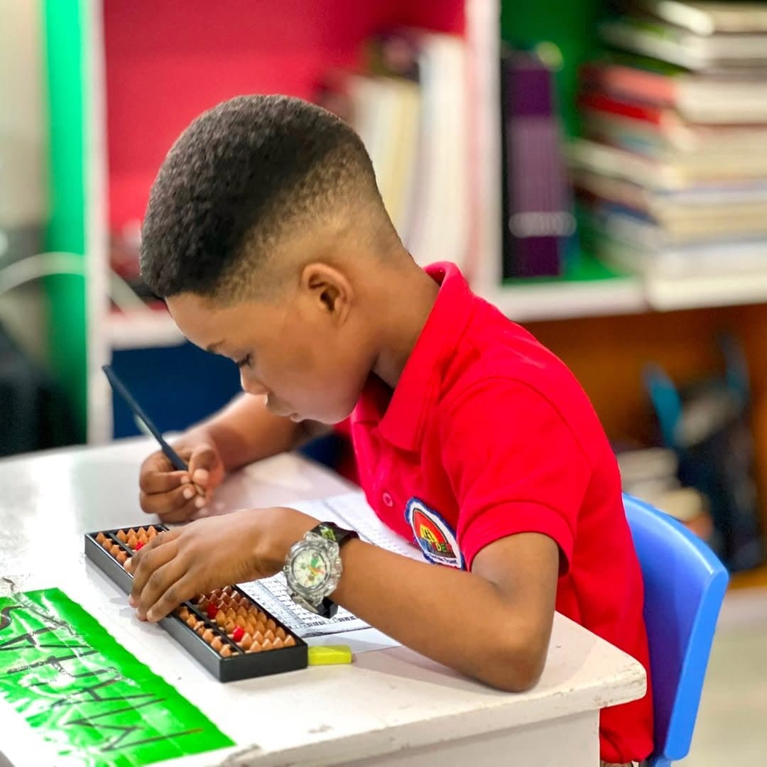 Learner solving abacus problems